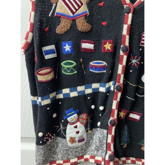 Designer Origional Studio Womens Large Black All Holidays Knit Decorated Vest - Picture 3 of 8